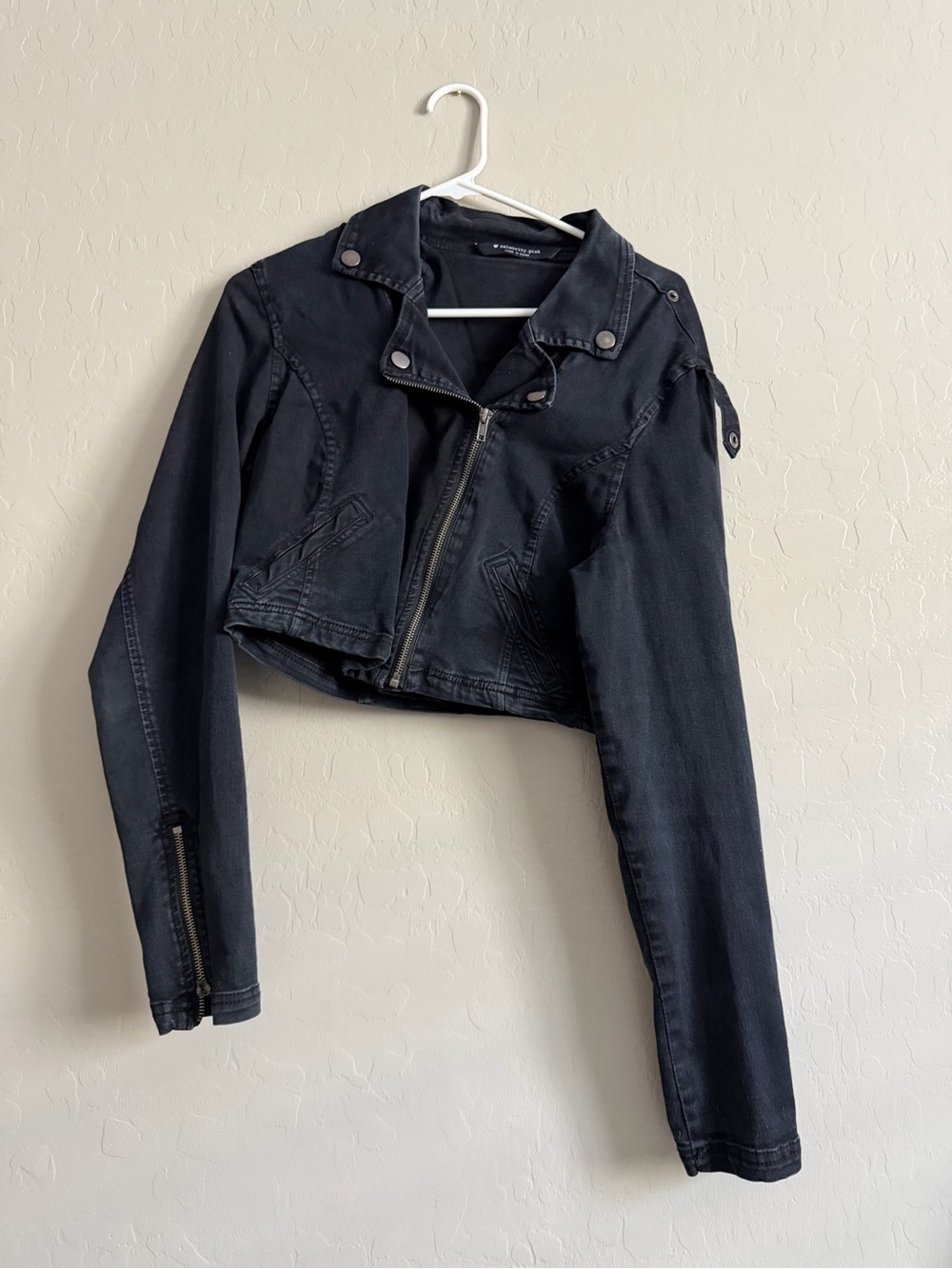 Celebrity Pink Black Cropped Moto Jacket